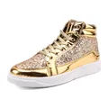 Sneakers da uomo alte con paillettes dorate lucide per feste e spettacoli teatrali di tendenza - 38 / Oro (HY-5892)