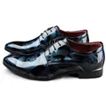 Glossy blue floral pattern patent leather pointed-toe dress shoes for men and women - 37 / Blue (HT-9811)
