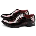 Red-brown patent leather pointed-toe dress shoes with stylish floral pattern for men. - 37 / Red (HT-9811)