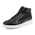 Eleganti sneakers alte nere con finitura glitterata e pelle verniciata lucida per uomo - 38 / Nero (HY-5892)