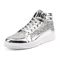 Sneakers alte argento con paillettes da uomo per moda da palco e stile disco party - 38 / Argento (HY-5892)