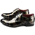 Men's stylish pointed-toe patent leather dress shoes featuring elegant gold floral patterns - 37 / Gold (HT-9811)