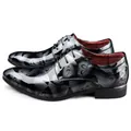Stylish mens black and silver patent leather dress shoes featuring a floral pattern print - 37 / Gray