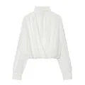 Elegant white long sleeve stand collar draped wrap blouse for women spring fashion - S / Tops / White
