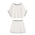 Two-piece cream knit set with black contrast whipstitch detail. - S / Top And Bottom / Off White