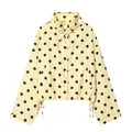 Stylish women's pale yellow jacket with bold black polka dots and lace-up high neck. - XS / Tops / Lemon Yellow