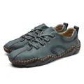 Men's blue-grey casual leather lace-up shoes featuring stylish contrast stitching details - 38 / Blue