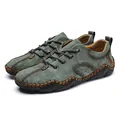 Mocassins décontractés en daim vert pour hommes avec détails de couture à la main uniques - 38 / Vert