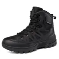 Professional black high-top tactical hiking boots with breathable panels and non-slip sole - 40 / Black