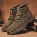 Vintage olijfbruine heren Martin boots met hoge top, ronde neus en rubberen zool - 38 / Enkele Schoenen (22091) / Khaki