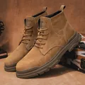 Vintage bruine suède herenboots met dikke profielzool en ronde neus voor outdoor - 38 / Enkele Schoenen (22091) / Bruin