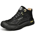 Zwarte heren hoge outdoor wandelschoenen met warme voering en dikke robuuste zool - 38 / Zwart (Enkel)