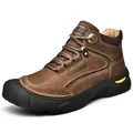 Professionele bruine leren wandelschoenen voor heren met duurzame dikke zolen - 38 / Donkerbruin (Enkele Schoen)