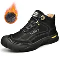 Zwarte heren outdoor wandelschoenen met warme fleecevoering en dikke rubberen zool - 38 / Zwart (Pluche Gevoerd)