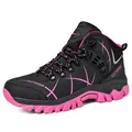 Zwart-roze hoge wandelschoenen met ademend mesh en een duurzame antislipzool - 38 / Enkele Schoenen (2026) / Zwart/Roosrood