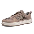 Retro brown plaid casual sneakers for men with lace-up style and fashion patch - 40 / High Top Board Shoes (JX-D55) / Brown