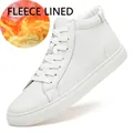Witte hoge leren sneakers met fleecevoering, casual sportschoenen voor dames en heren - 38 / Wit Fleece Gevoerde Stijl