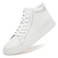 Witte hoge leren sneakers met getextureerde afwerking en een platte rubberen zool - 38 / Wit Vier Seizoenen