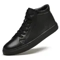 Klassieke zwarte hoge sneakers van imitatieleer voor heren voor casual outdoor sporten - 38 / Zwart All-season Stijl