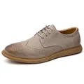 Classic men's suede brogue shoes in taupe with vintage British style and rubber sole. - 38 / Sand