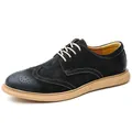 Classic black suede men's Brogue shoes with contrast stitching and stylish tan sole - 38 / Black