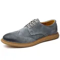 Men's retro grey blue suede Brogue shoes with wingtip perforations and tan sole - 38 / Gray