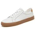 Men's casual white leather sneakers with brown gum sole and lace-up low-top design - 36 / White/Yellow