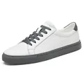 Men's stylish white low-top leather sneakers with grey contrast laces and outer sole - 36 / Grayish White