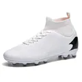 Botas de fútbol blancas altas para hombre con tacos y detalle negro en el talón - 38 / Zapatos de Fútbol Blancos con Tacos Largos (HXH-1209)