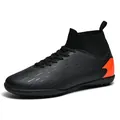 Botas de fútbol profesionales de caña alta negras con talón naranja y multitacos - 38 / Zapatos de Fútbol Negros con Tacos Cortos (HXH-1209)