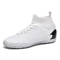 Botas de fútbol blancas de caña alta para hombre con talón negro y cuello de punto - 38 / Zapatos de Fútbol Blancos con Tacos Cortos (HXH-1209)