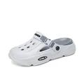 Comfortable white and grey men's fashion clogs featuring a breathable hollow design and strap. - 38-39 / XT-018 Light Gray