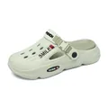 Fashionable beige men's clogs with breathable holes and an adjustable buckle strap - XT-018-1 Green