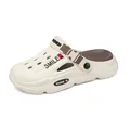 Stylish cream men's fashion clogs featuring a breathable hollow design and brown footbed - XT-018-1 Beige