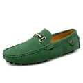 Classic men's green suede loafers with stylish metal buckle and comfortable driving sole - 35 / Style 2059 / Green