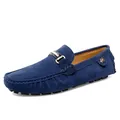 Classic navy blue suede loafers for men with golden horse-head bit buckle and anti-slip sole - 35 / Style 2059 / Blue