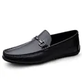 Mocasines clásicos de cuero negro para hombre con elegante hebilla metálica para negocios - 38 / Negro