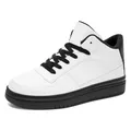 Minimalist high-top white sneakers for men with black accents and thick rubber sole. - 39 / Black and White
