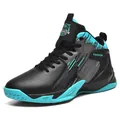 Hoge basketbalschoenen voor tieners van duurzaam leer met levendige cyaan accenten - 36 / Reguliere Stijl (6933) Zwart en Blauwgroen