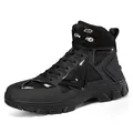 Durable men's mid-top black tactical boots for outdoor hiking featuring a non-slip rubber sole - 38 / Black