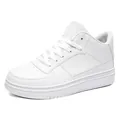 Minimalist all-white high-top sneakers with lace-up closure for men fashion style - 39 / White