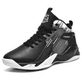 Zwart-witte mid-top lederen basketbalschoenen voor tieners met duurzame rubberen zool - 36 / Reguliere Stijl (6933) Zwart