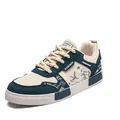 Trendy low-top casual sneakers in beige and teal with Chinese wave and crane patterns - 39 / Blue (XJC-816)
