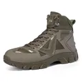 Professional olive green mid-top tactical hiking boots for men with a durable non-slip rubber sole. - 38 / Army Green