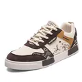 Men's low-top casual board shoes in brown and off-white with oriental crane patterns. - 39 / Brown (XJC-816)