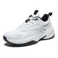 Fashionable white leather sneakers with thick sole and black accents for casual wear - 36 / White