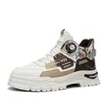 Men's trendy high-top outdoor boots with rotary buckle in white and brown tones - 39 / Trendy Outdoor Martin Boots (YG-S7507-1) / Beige Khaki (YG-S7507-1)