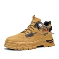Men's high-top outdoor Martin boots in wheat color with quick rotary buckle closure - 39 / Trendy Outdoor Martin Boots (YG-S7507-1) / Yellow (YG-S7507-1)