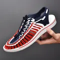 Sandalias de exterior tejidas para hombre en azul marino, blanco y naranja con suela gruesa - Rojo y Azul