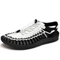 Sandalias casuales tejidas para hombre en blanco y negro para la playa y caminar al aire libre - Negro y Blanco